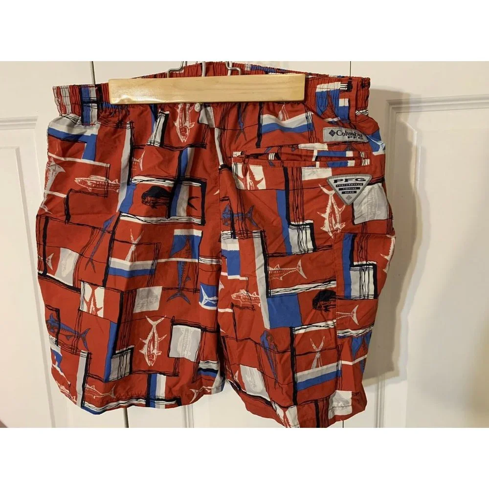 COLUMBIA PFG SWIM Shorts Size S 6 Red & White & Blue Trunks‎